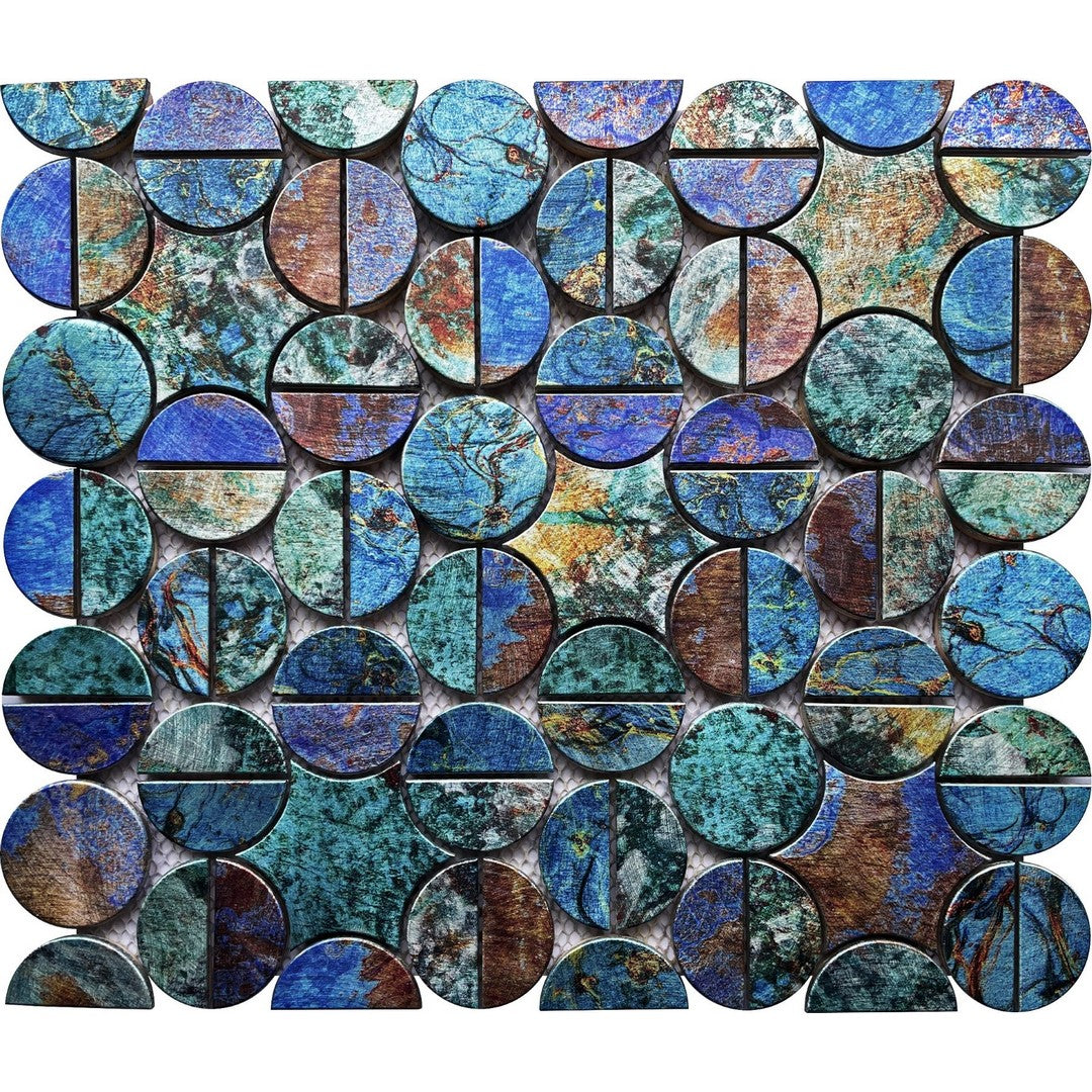 Bati Orient Metal Art 14" x 11" Round Aluminum Mosaic