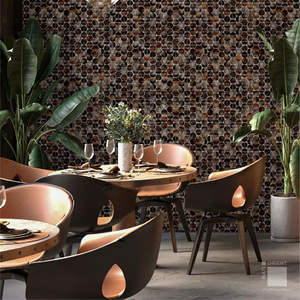 Bati-Orient-Metal-Art-14-x-11-Round-Aluminum-Mosaic-Wood-Look