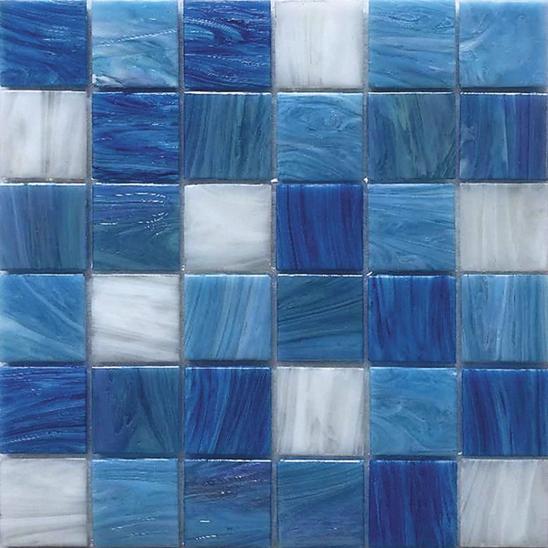 MiR Alma Solid Color Mix 2" Blue 12" x 12" Glass Mosaic