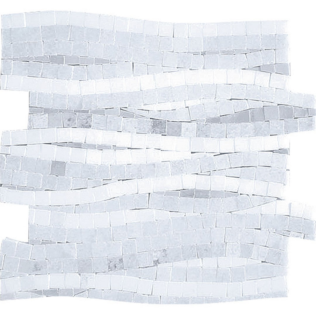 MiR Mykonos 11.8" x 11.8" Interlocking Thassos & Blue Celeste & Paper White Polished Marble Mosaic