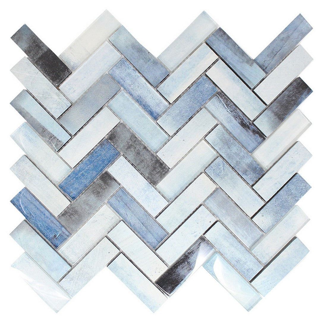 Maniscalco Gosford 12" x 12" Glossy Lava Glass & Stone 1x3" Herringbone Mosaic