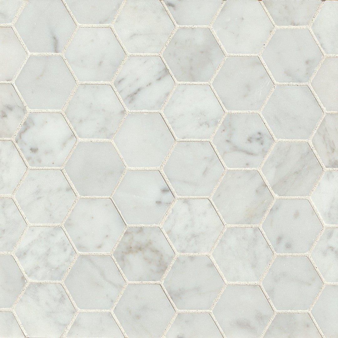 Bedrosians Marble White Carrara 12" x 12" Floor & Wall Polished Hexagon Mosaic