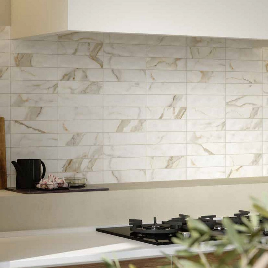 Marca-Corona-Scultorea-2.5-x-9.5-Matte-Porcelain-Wall-Tile-Calacatta-Oro-Fino