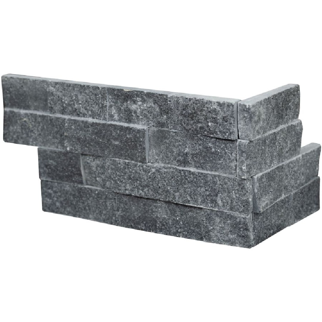 MS International RockMount Cosmic Black Wave 6" x 18" Honed Stacked Stone Panel 3D Marble Ledgestone Corner