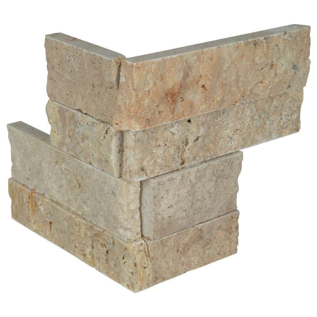 MS International M-Series 4.5" x 9" Splitface Stacked Stone Travertine Mini Corner Panel