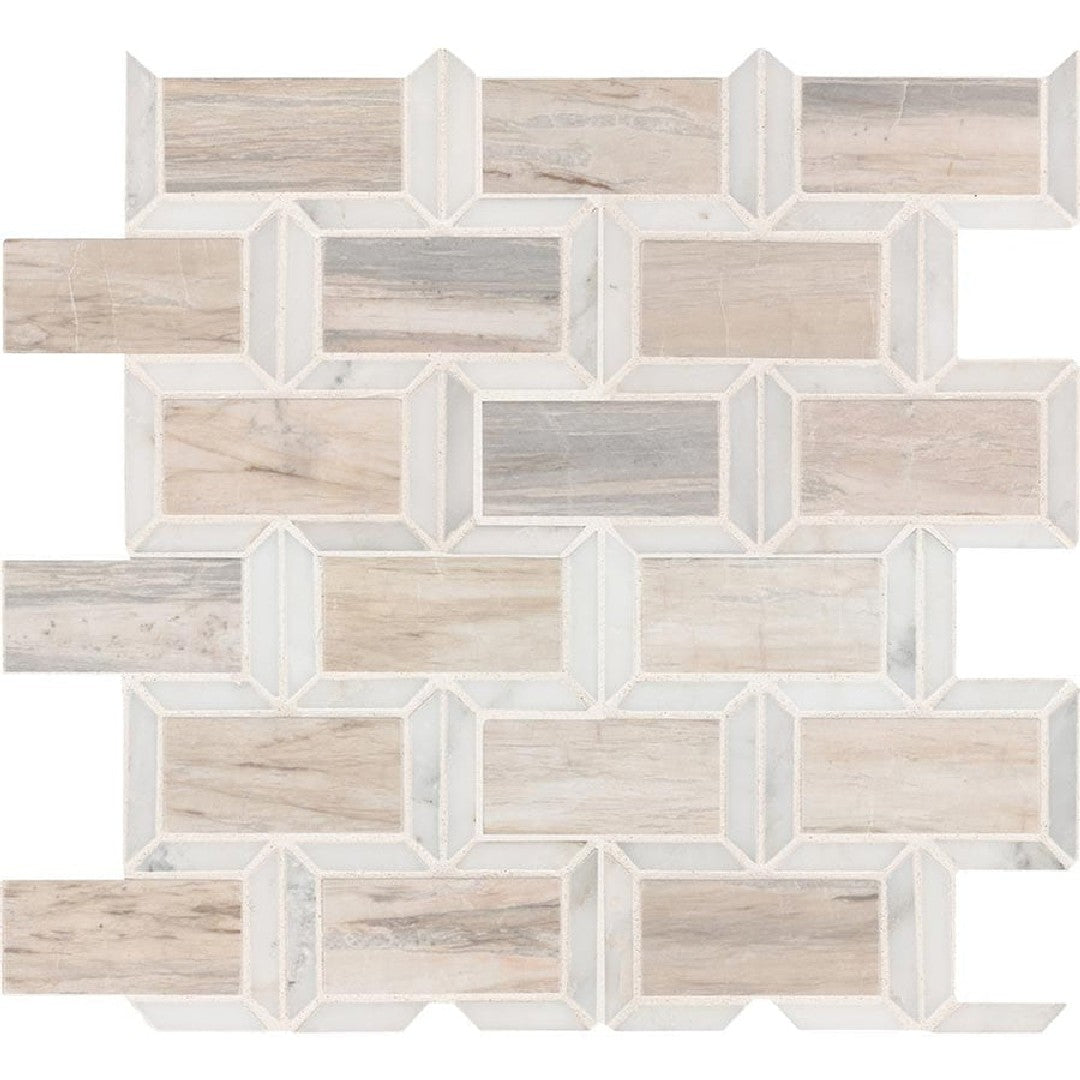 MS International Angora 12" x 12" Polished Framework Subway Marble Mosaic
