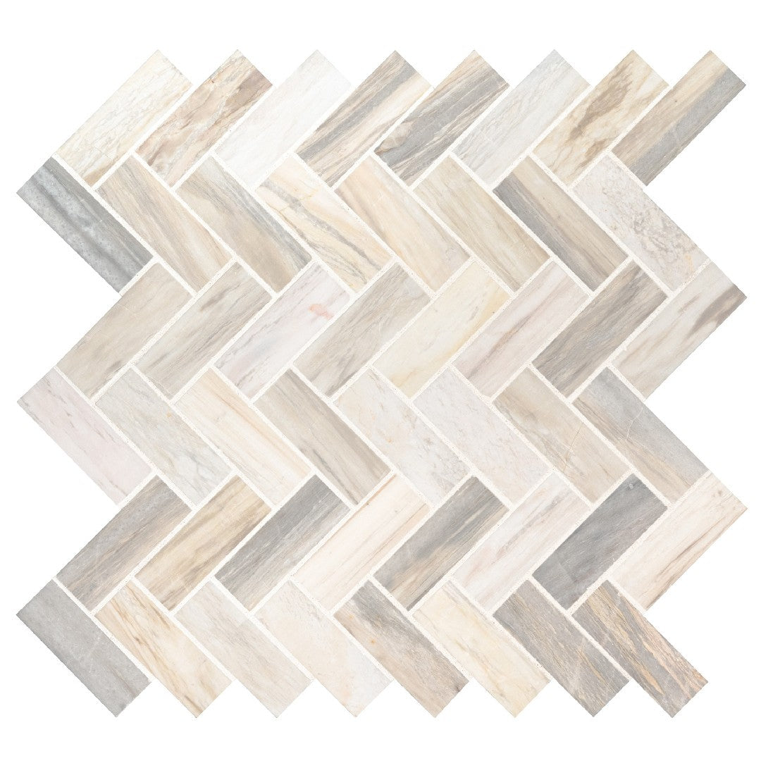 MS International Angora 12" x 12" Polished Herringbone Marble Mosaic