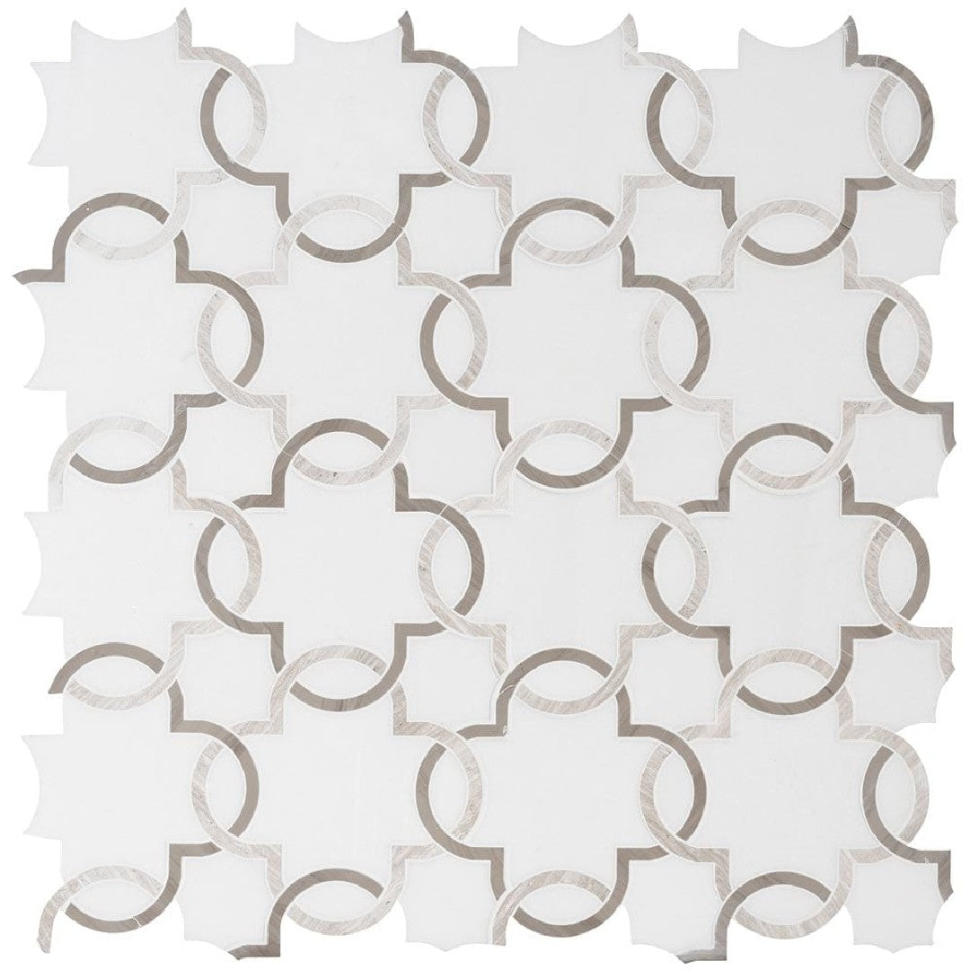 MS International Bianco Quartrefoil 12" x 12" Polished Marble Deco Mosaic