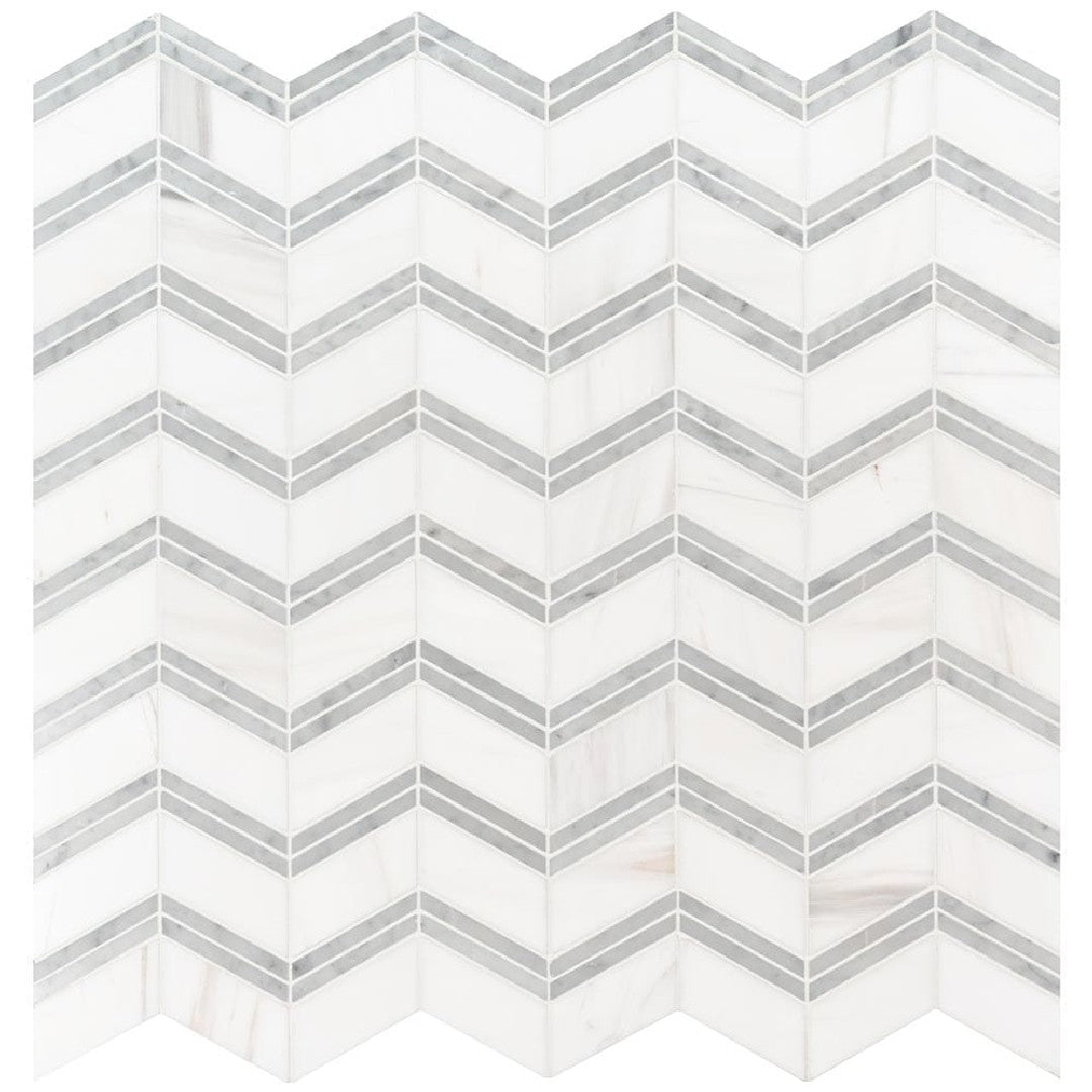MS International Bianco Dolomite 12" x 12" Polished Chevron Marble Mosaic