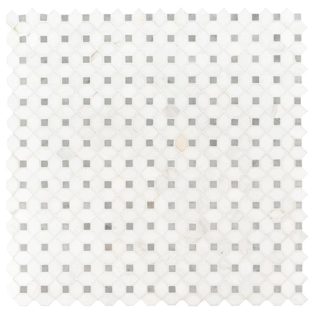 MS International Bianco Dolomite 12" x 12" Polished Dotty Hexagon with Dots Marble Mosaic