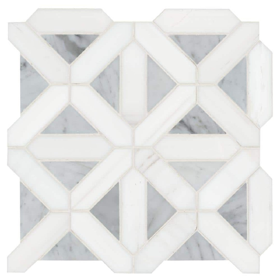 MS International Bianco Dolomite 12" x 12" Polished Geometrica Marble Mosaic