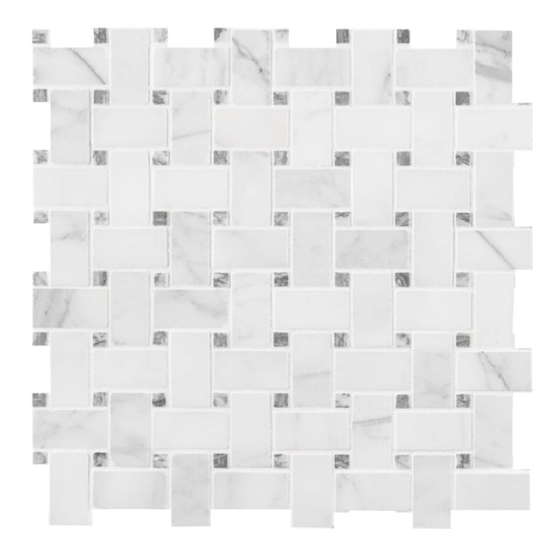 MS International Calacatta Cressa 12" x 12" Honed Basketweave Marble Mosaic