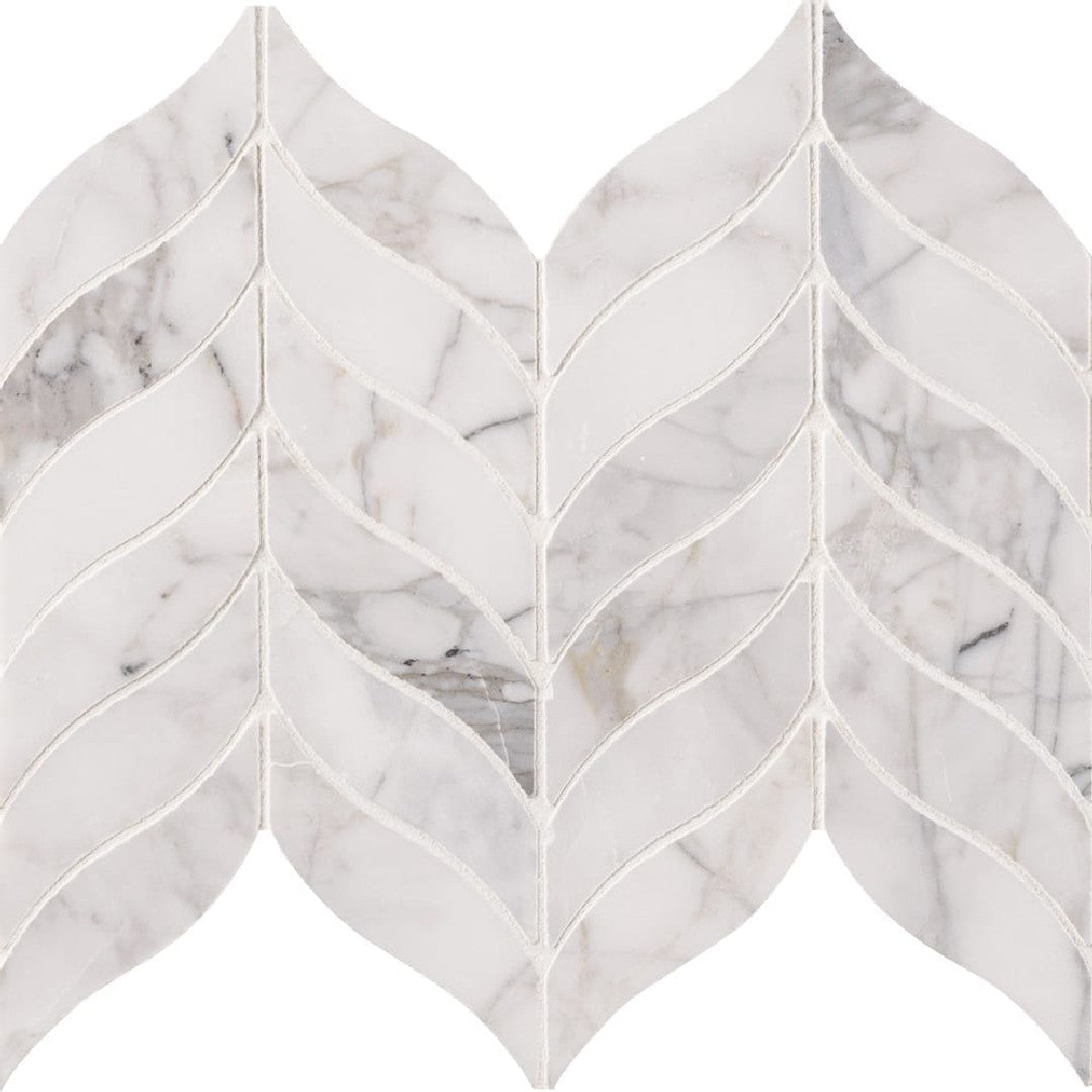 MS International Calacatta Cressa 12" x 12" Honed Leaf Marble Mosaic