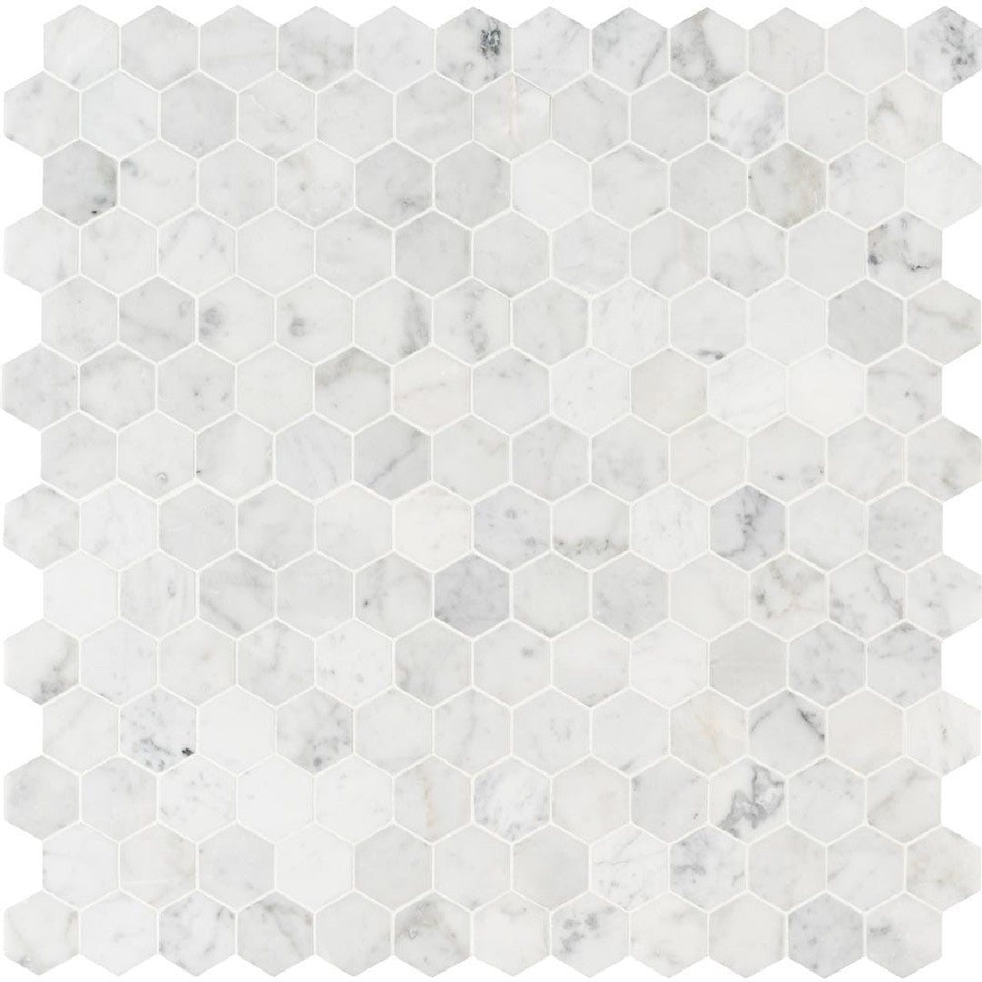 MS International Carrara White 12" x 12" Honed Hexagon 2" Marble Mosaic