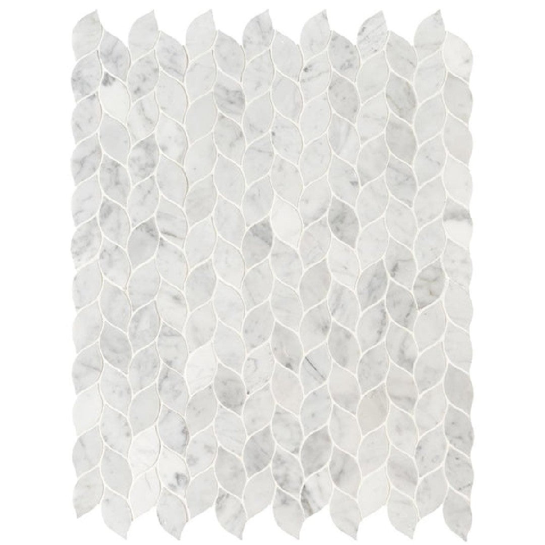MS International Carrara White 12" x 12" Honed Leaf Marble Mosaic
