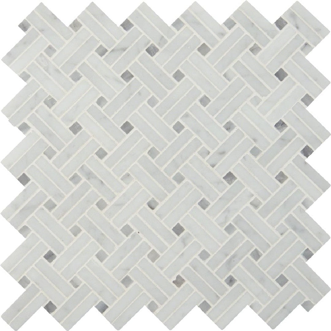 MS International Carrara White 12" x 12" Polished Basketweave Marble Mosaic