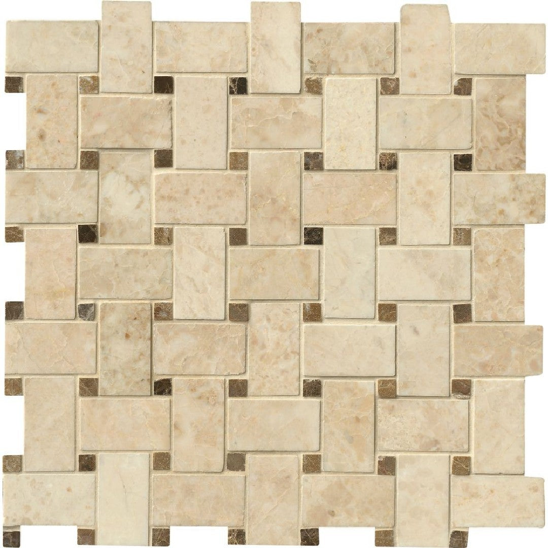MS International Crema Cappuccino 12" x 12" Polished Basketweave Marble Mosaic