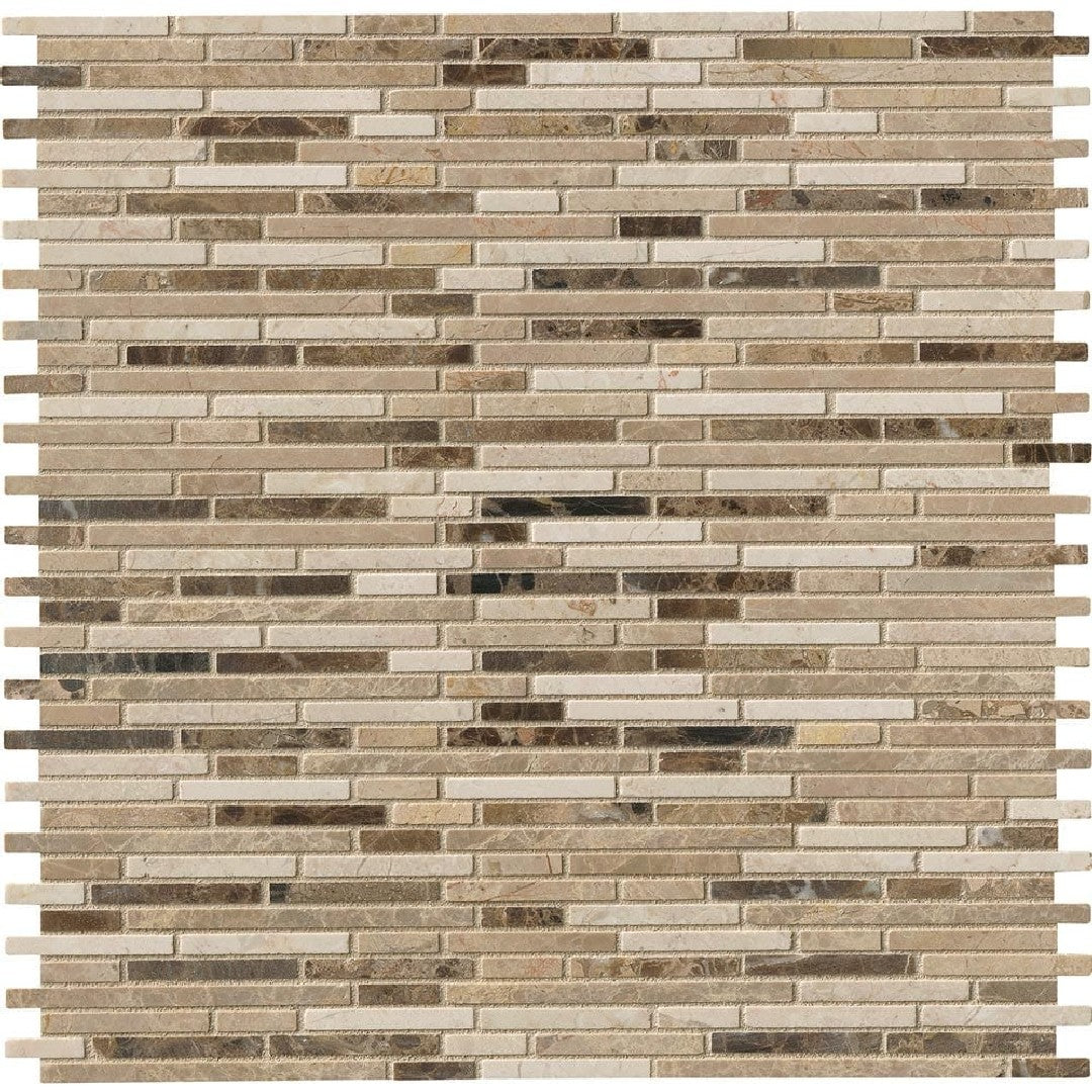 MS International Emperador Blend 12" x 12" Honed Bamboo Sticks Marble Mosaic