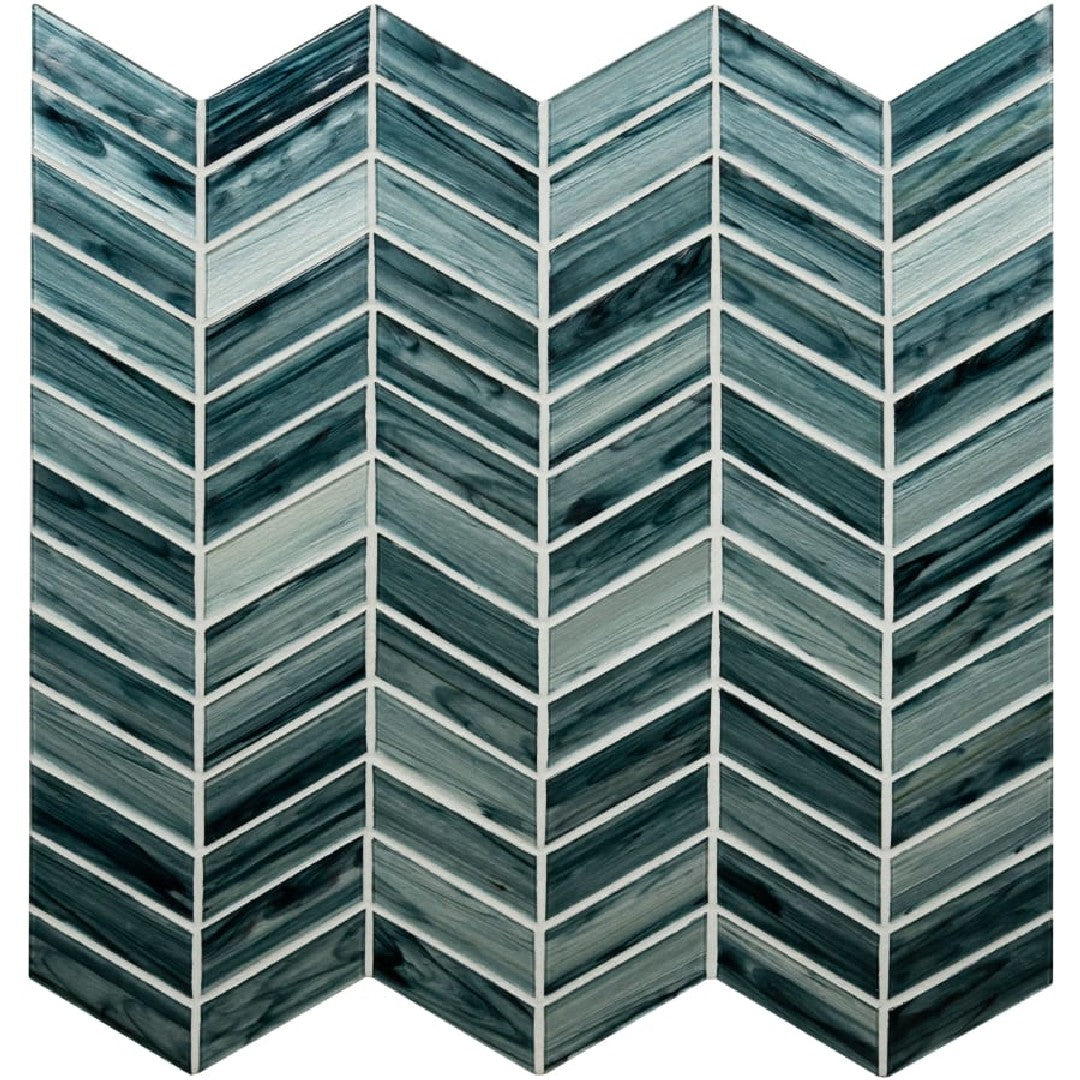 MS International Midnight 10.24" x 11.34" Chevron Glass Mosaic