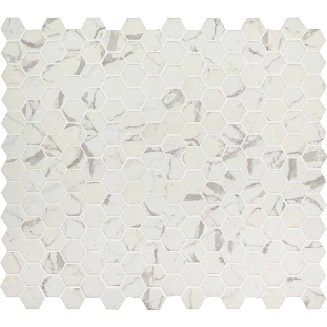MS International Statuario Celano 11.9" x 11.9" Hexagon 2" Glass Mosaic