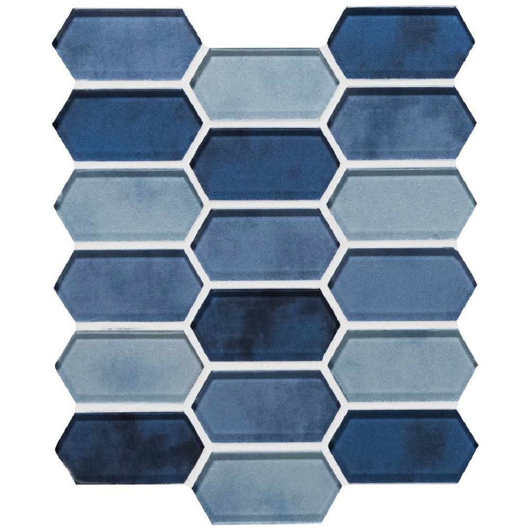 MS International Boathouse Blue 10" x 12" Glass Picket Fence Mosaic