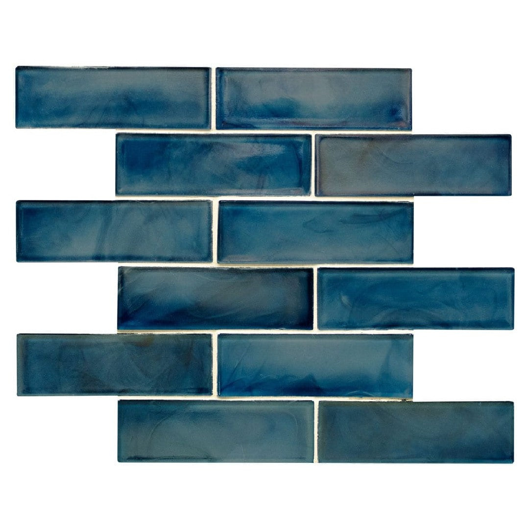 MS International Blue Shimmer Subway 11.75" x 11.75" Brick Glass Mosaic