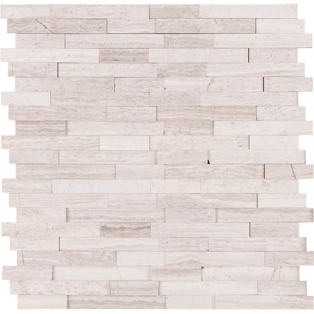 MS International White Quarry 12" x 12" Honed Linear Marble Mosaic