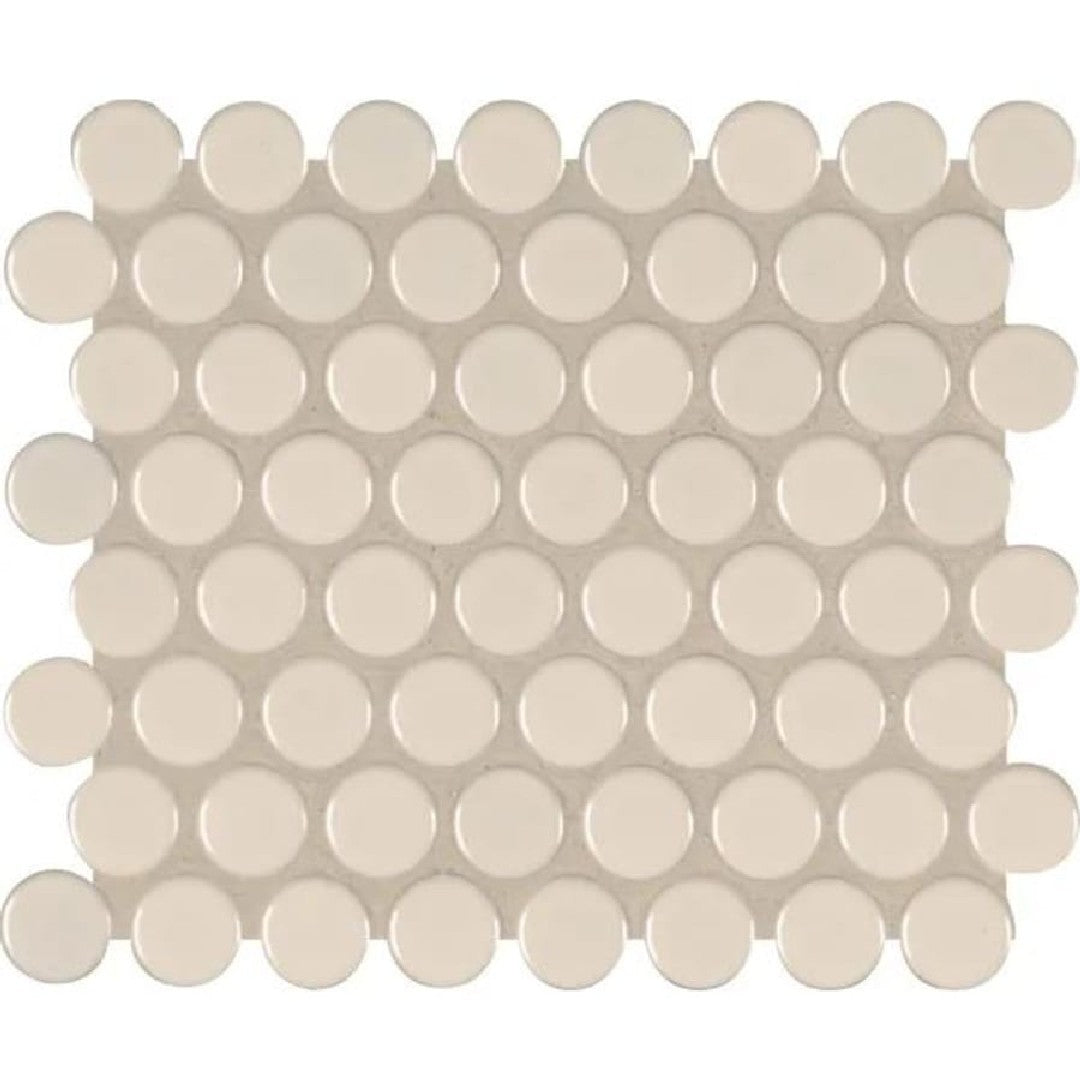 MS International Almond 12" x 13" Glossy Penny Round Porcelain Mosaic
