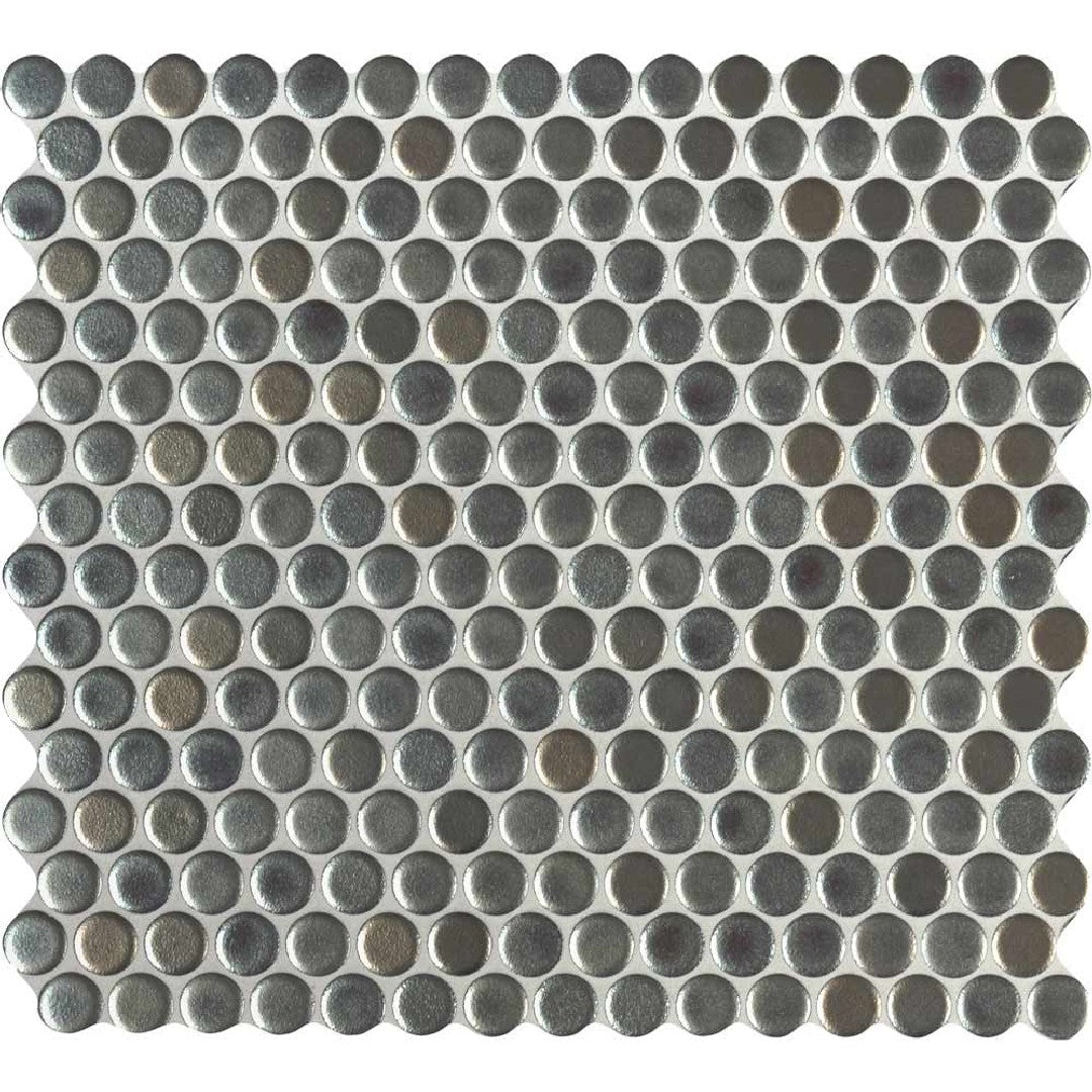 MS International Metallico 11.3" x 12.2" Glossy Penny round Glass Mosaic