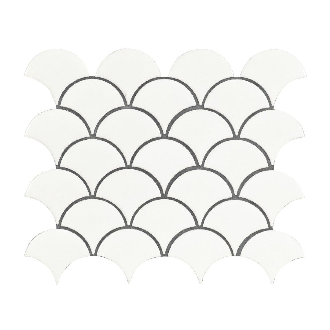 MS International Domino Fish Scale 10" x 13.11" Glossy Fan Scallop Porcelain Mosaic