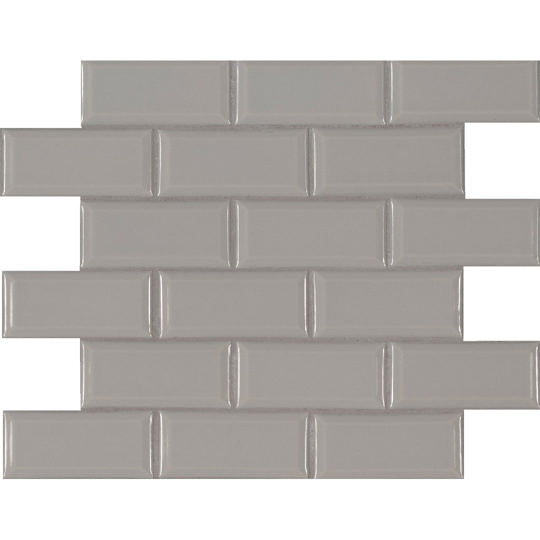 MS International Gray Beveled 11.89" x 11.97" Glossy Brick Porcelain Mosaic