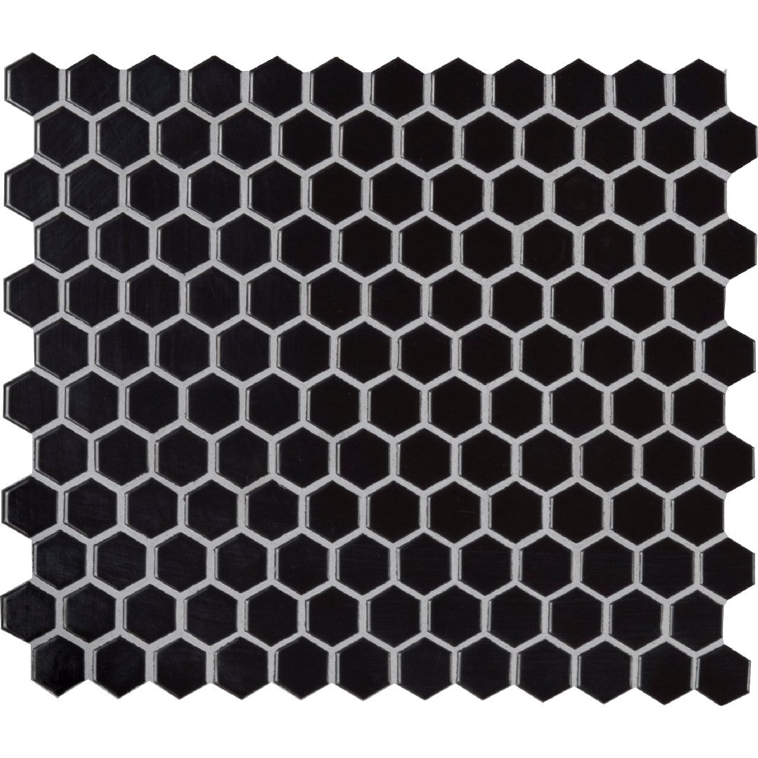 MS International Retro Nero 10.35" x 11.93" Glossy 1" Hexagon Porcelain Mosaic