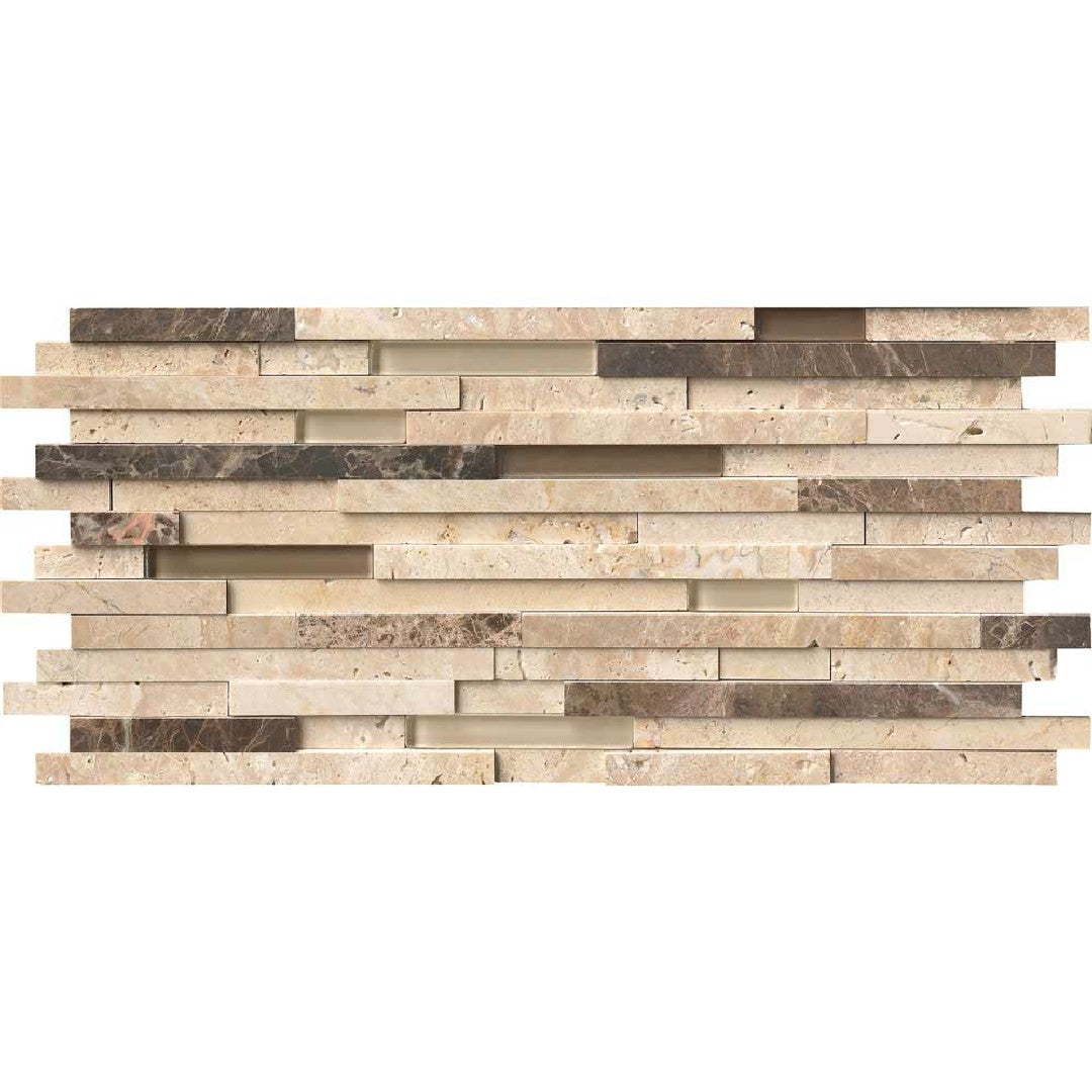 MS International Decorative Blend 8" x 18" Linear Glass & Stone Mosaic