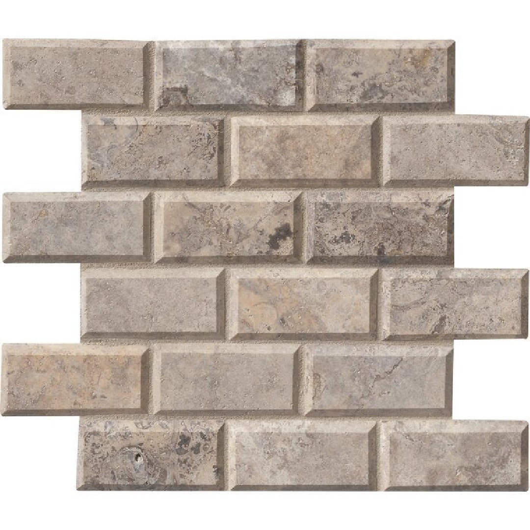 MS International Silver 12" x 12" Honed Beveled Brick Travertine Mosaic