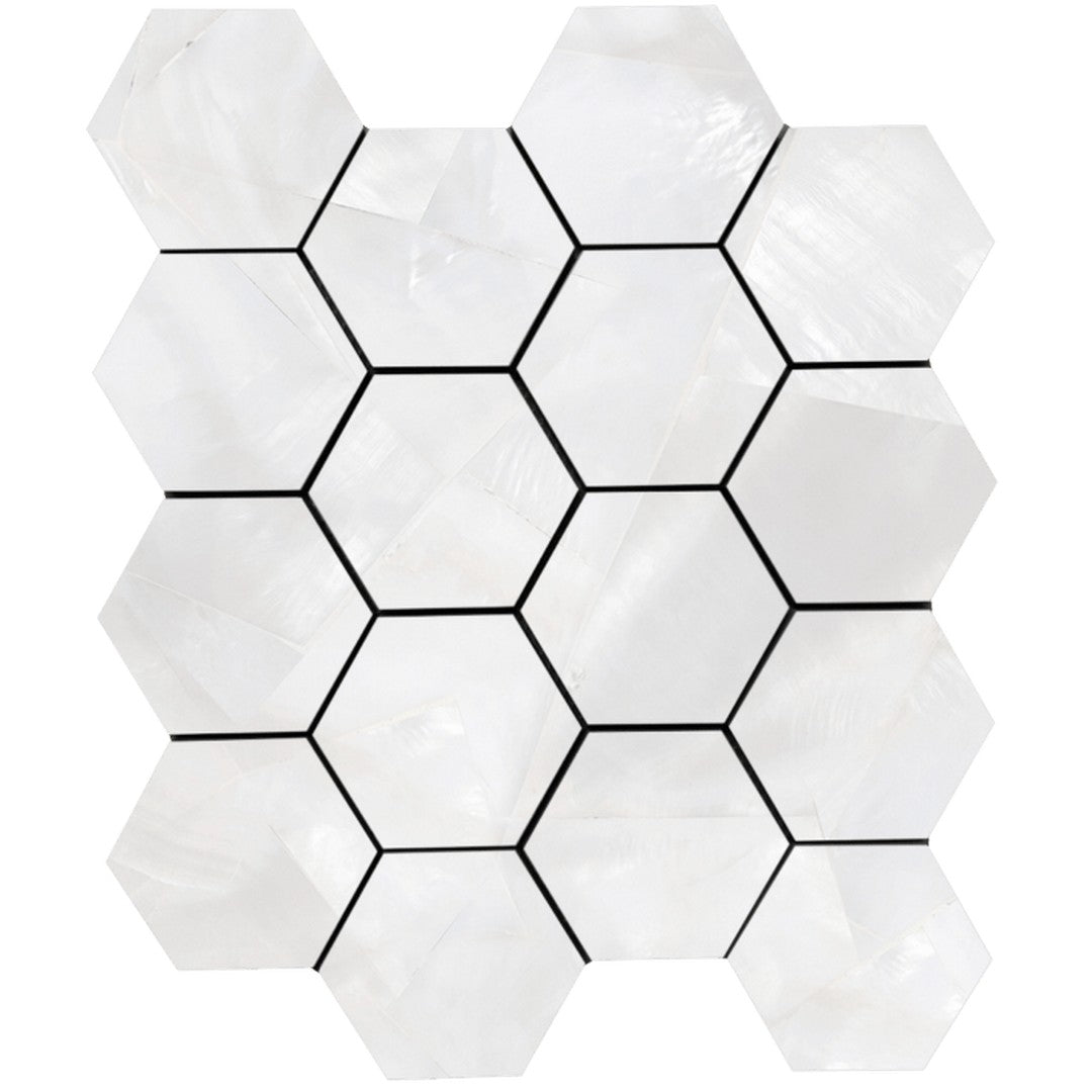 Tesoro Mother Of Pearl 11.75" x 10.25" Rectified Matte 3" Hexagon Porcelain Mosaic