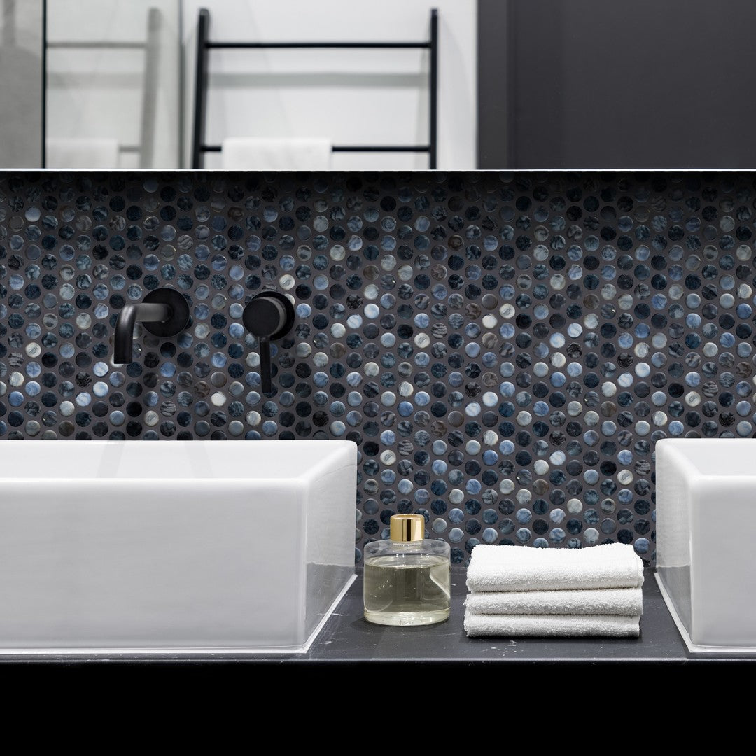 Tesoro-Vanguard-11-x-11-Interlocking-Penny-Round-Glass-Mosaic-Arrecife-Grey