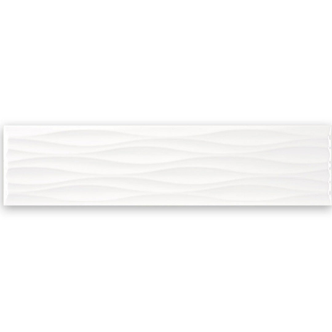 Tesoro Krea 4" x 16" Pressed Glossy Ceramic Ripple Deco Wall Tile