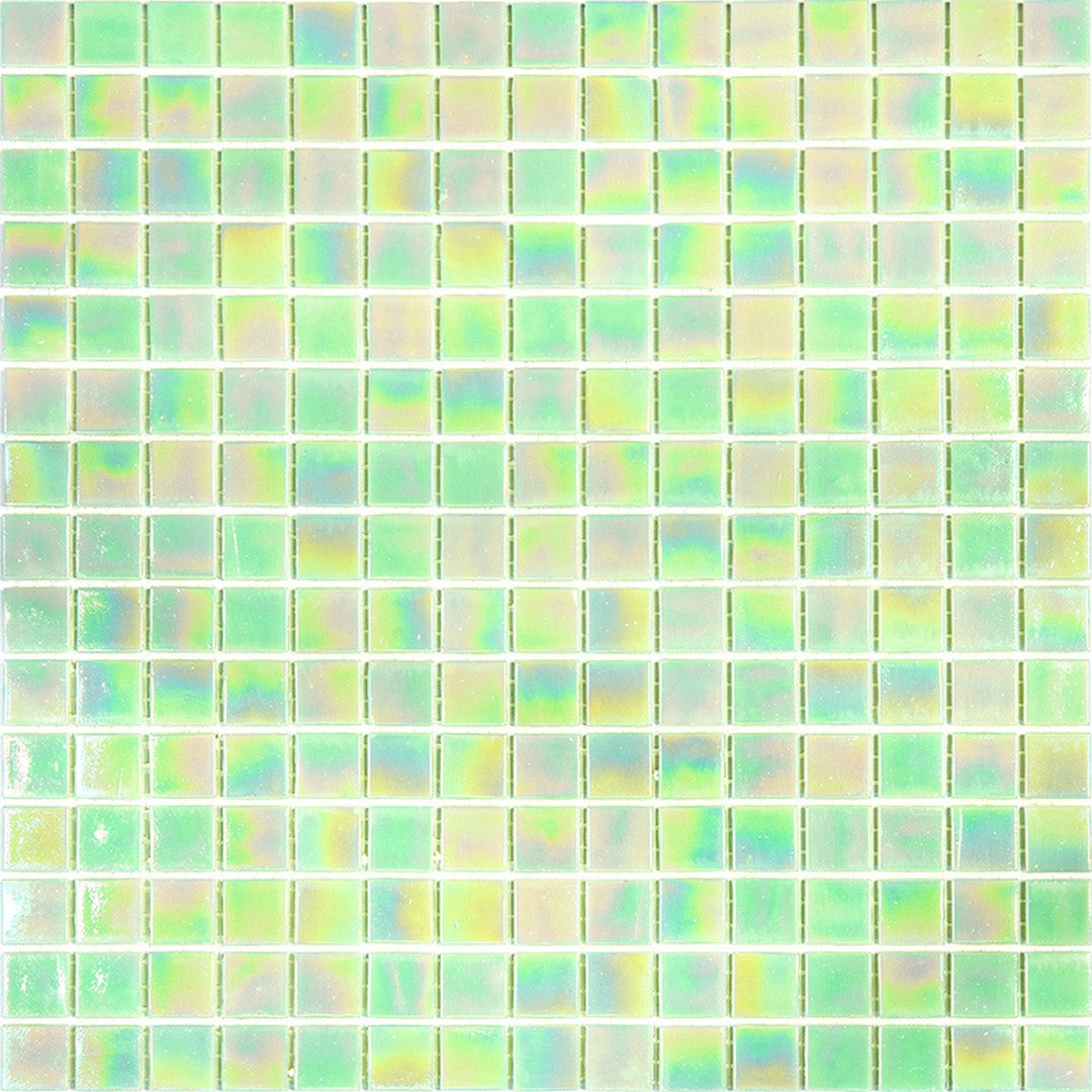 MiR Alma Solid Color 0.8" Pearly Green 12" x 12" Glass Mosaic