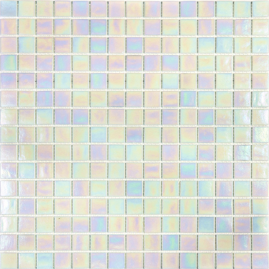 MiR Alma Solid Color 0.8" Pearly White 12" x 12" Glass Mosaic