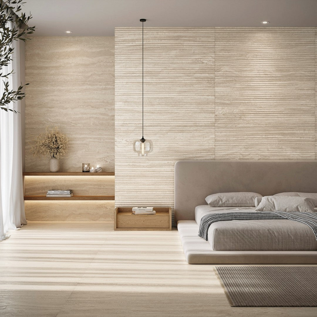 Bedrosians-Tivoli-24-x-48-Matte-Porcelain-Fluted-Deco-(Convesso)-Tile-Crema