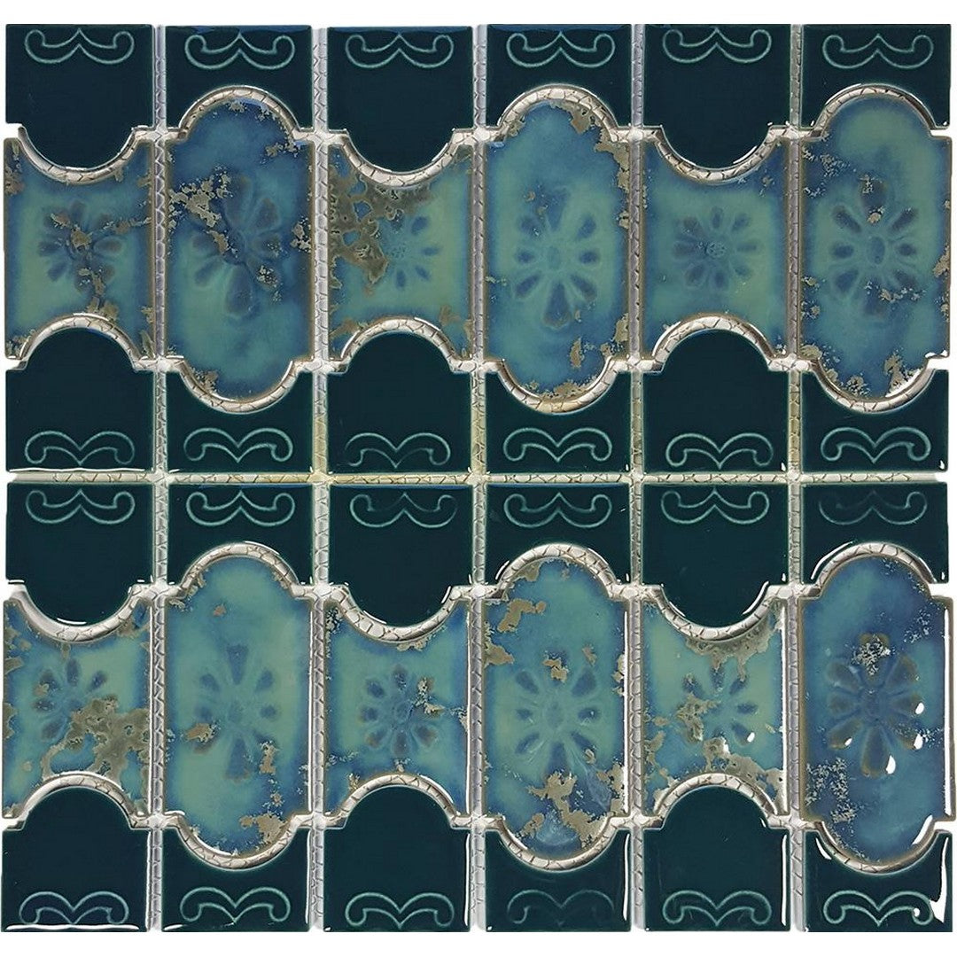 Tesoro Botanical 12" x 12.5" Glossy Porcelain 6" Mosaic