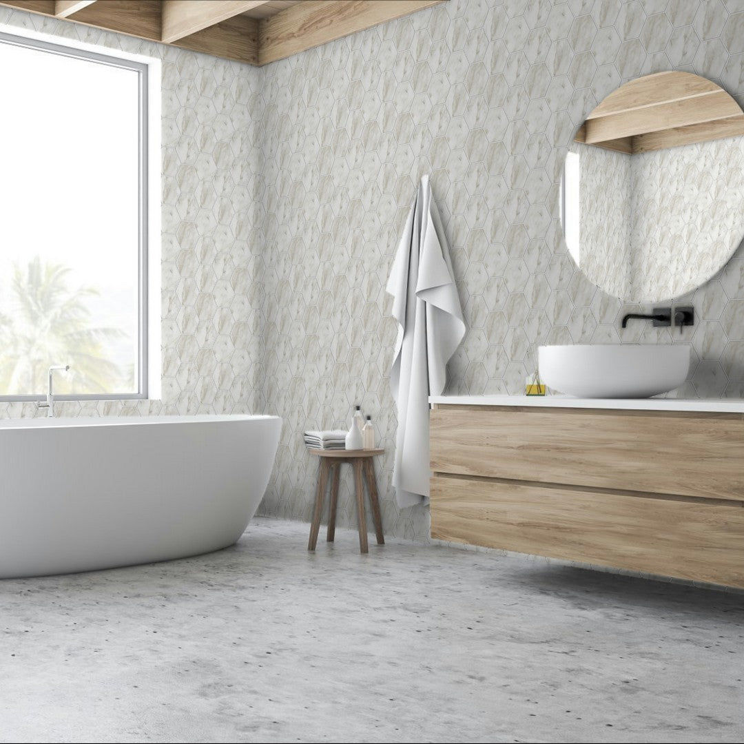 Qualis-Ceramica-Luxury-12-x-12-Rectified-Honed-Porcelain-6-Hexagon-Tile-Amalfi-Calacat