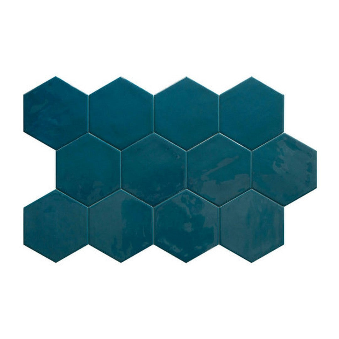 Qualis-Ceramica-Ronda-5.5-x-6.3-Glossy-Porcelain-Hexagon-Tile-Navy-Blue