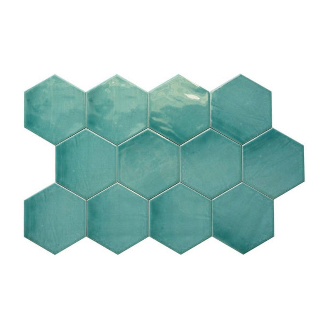 Qualis-Ceramica-Ronda-5.5-x-6.3-Glossy-Porcelain-Hexagon-Tile-Teal