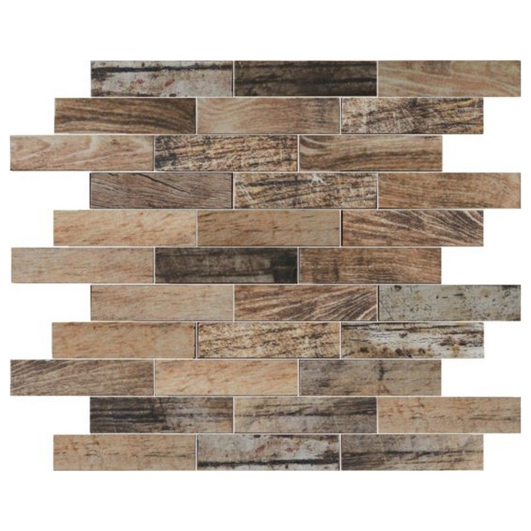 Qualis Ceramica Chelsea 12" x 12" Ceramic 1.1x4" Wood Mosaic