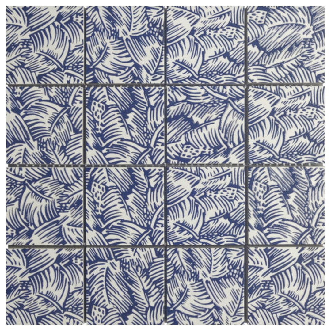 Qualis Ceramica Chelsea 11.8" x 11.8" Ceramic 3" Palmtree Cobalt Mosaic