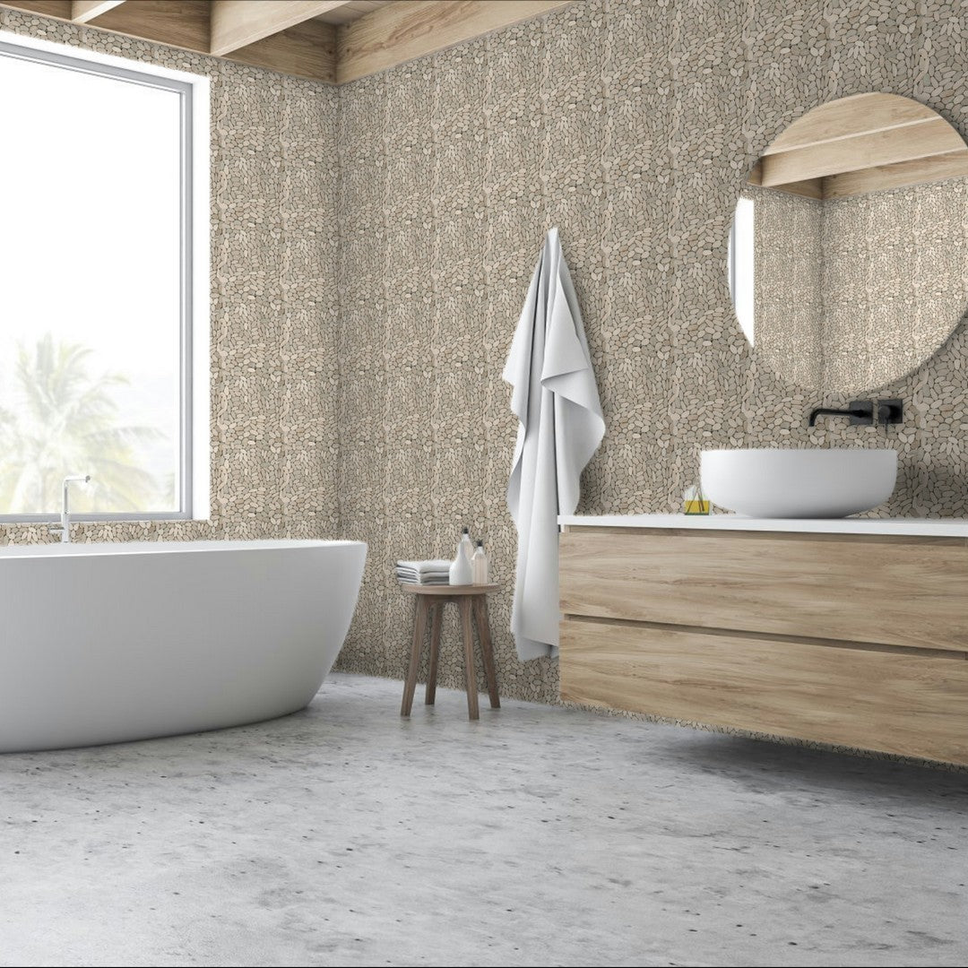 Qualis-Ceramica-Chelsea-12-x-12-Matte-Natural-Stone-Sliced-Pebble-Mosaic-Beige-Sliced