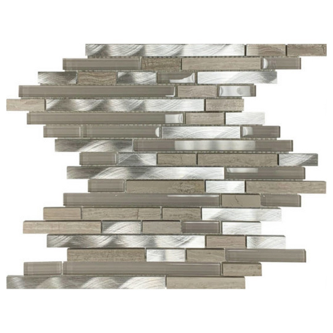 Qualis Ceramica Chelsea 12" x 12.2" Brushed Glass Marble Metal Baguette Mosaic