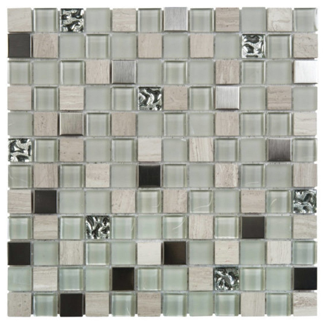Qualis Ceramica Chelsea 12" x 12" Mixed Material 7/8" Marble Glass Metal Mosaic
