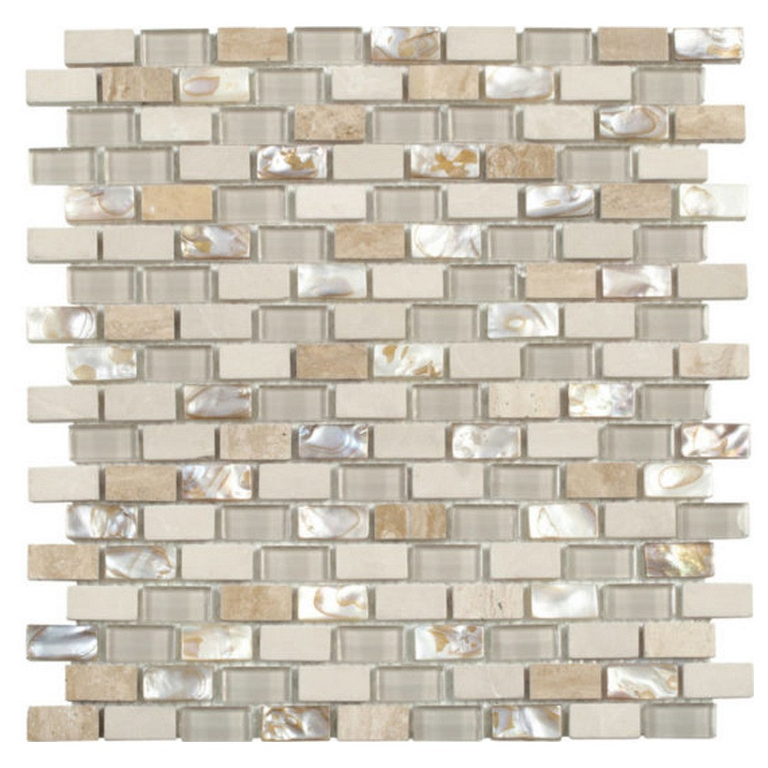 Qualis Ceramica Chelsea 11.6" x 12" Glass Marble Mix Mother Of Pearl Brick Mosaic